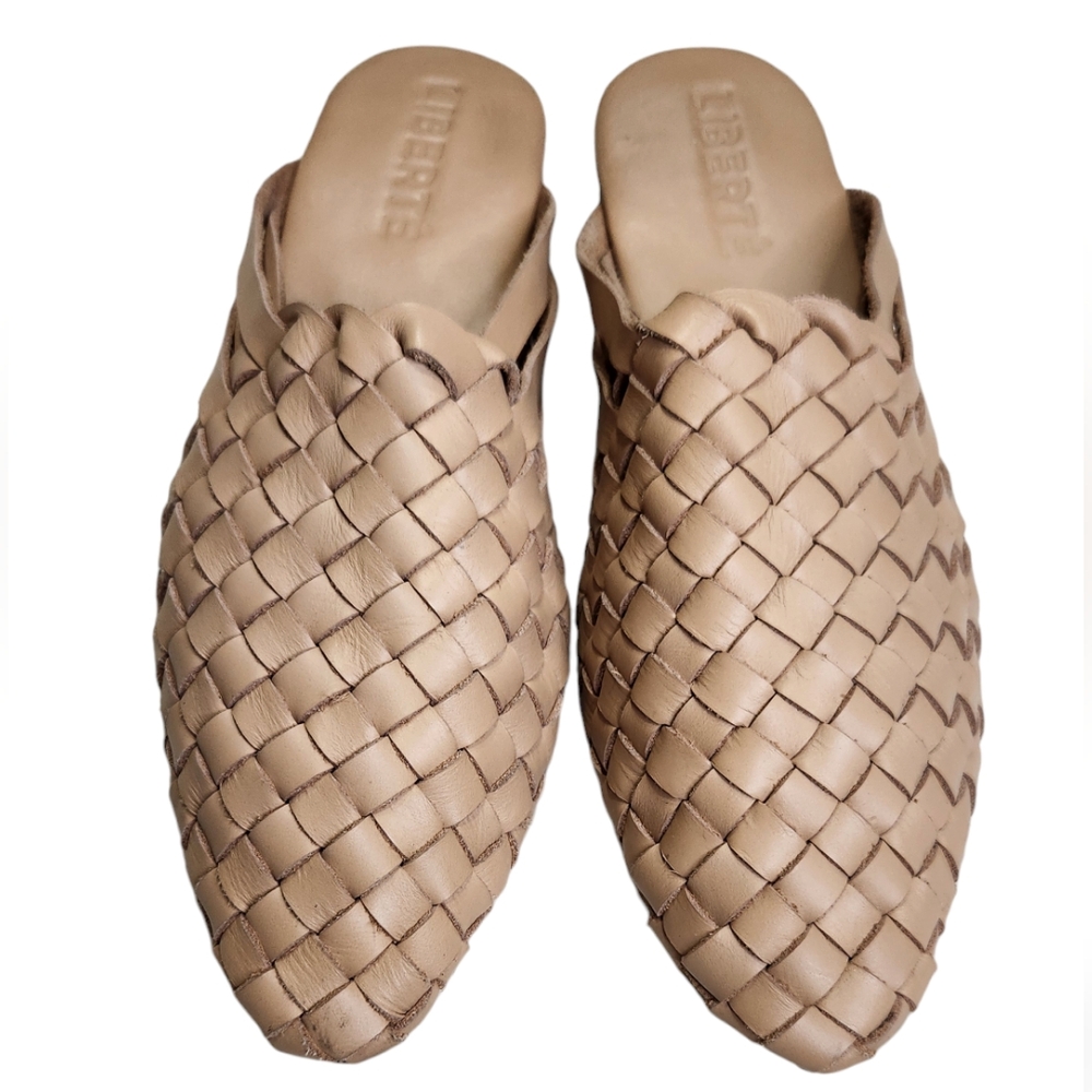 Liberté Womens Prague Woven Mules Leather Slides in Cream Size 7